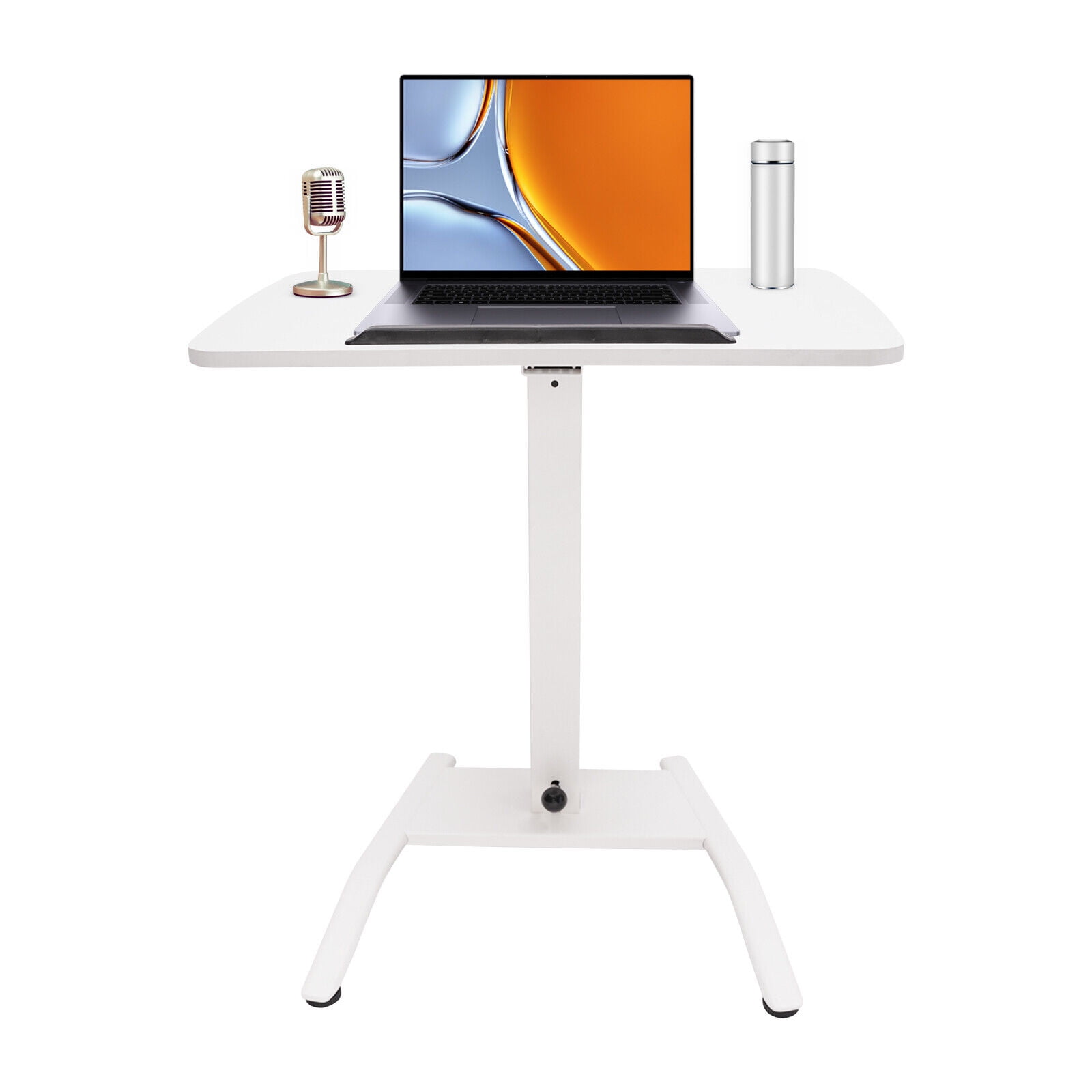 2 Lockable Wheels Adjustable Rolling Desk, White Adjustable Podium Desk, 25.5*17in Standing Lifting Desk