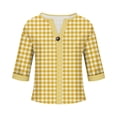 thumbnail image 4 of Craaazy Women Plus Size Tops Loose Fit Plaid V Neck Single Button 3/4 Sleeve Casual Shirts for Daily Wear Gift, 4 of 5