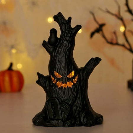 

Halloween Pumpkin Night LIghts - 1 Pack Devil Tree Jack OLantern Pumpkins Light up Pumpkin Stump Decoration for Halloween Party Decoration Battery Included Black
