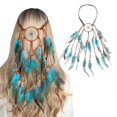 thumbnail image 2 of Eye-catching Feather Hair Hoop Bohemia Style Headband Wedding Party Women Bride Hair Styling Photoshoots Headwear deep red, 2 of 4