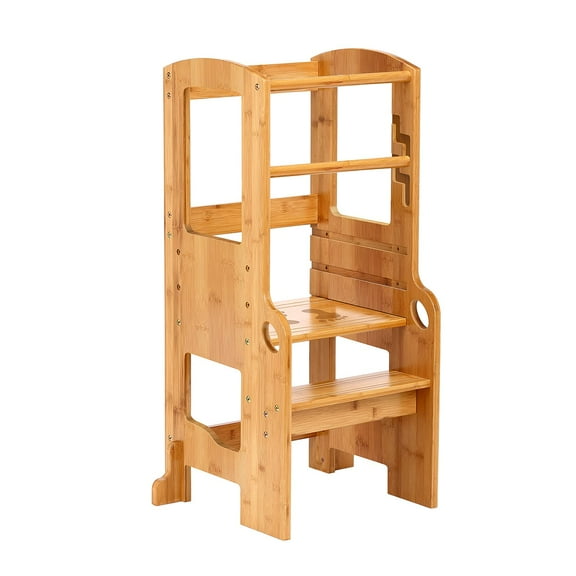 UNICOO® Bamboo Height Adjustable Children Stool, Kids Learning Stool, Kids Kitchen Step Stool, Toddlers Stool, Children Step Stool for Kitchen (Kids Stool Nature - M3)