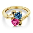 thumbnail image 3 of Gem Stone King 18K Yellow Gold Plated Silver Persian Blue Moissanite Pink Created Sapphire and Black Diamond Ring for Women (1.63 Cttw, Heart Shape 6MM, Gemstone Birthstone, Size 5), 3 of 6