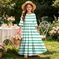 thumbnail image 7 of ITSAME Girls Striped Maxi Dress Ruffle Short Sleeve Round Neck Loose Fit Summer Comfy Casual A-Line Dress Mint Green Size 5T, 7 of 7