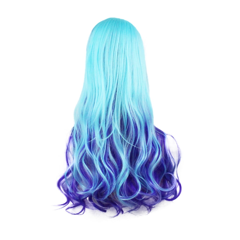 UTOURS Human Hair Wigs For Women Cosplay Wavy Long Wigs Blue Curly Wig Extensions Synthetic Hair Sexy Fashion wig