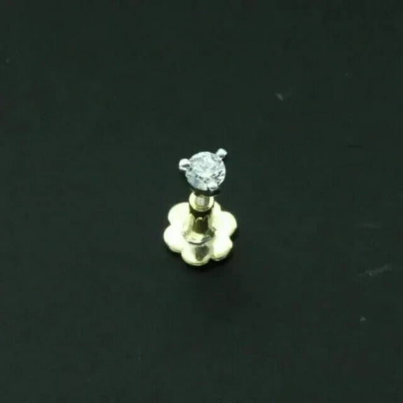 2MM Round Cut VVS1/D Diamond Solitaire Stud Screw Nose Pin 14k Yellow Gold Plated Silver