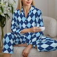thumbnail image 6 of Picia Blue Squares Pattern Women’s Long-Sleeve Sleepwear Set - Soft 2-Piece Loungewear with Pockets, Comfy PJs for Relaxing Nights-Medium, 6 of 7
