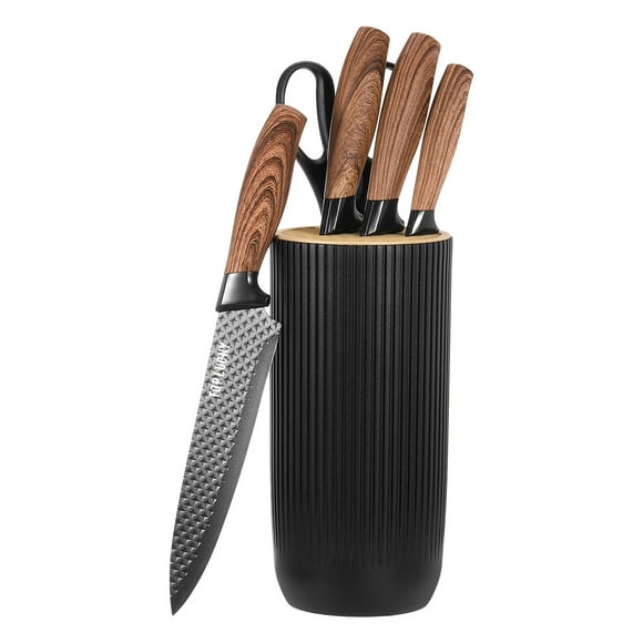 Unique Bargains Ensemble de Couteaux de Cuisine avec Bloc, 6 Pcs Bloc de Couteaux en Acier Inoxydable pour Chefs, Noir