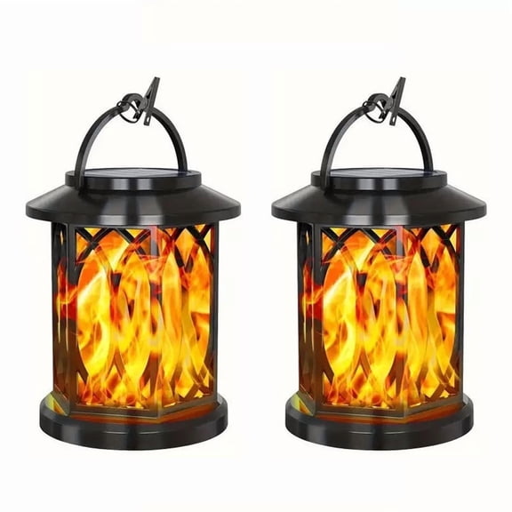 Diigabo 2-Pack Solar Lanterns Outdoor Flickering Flame Waterproof Hanging Lanterns Solar Powered LED for Patio Deck Yard
