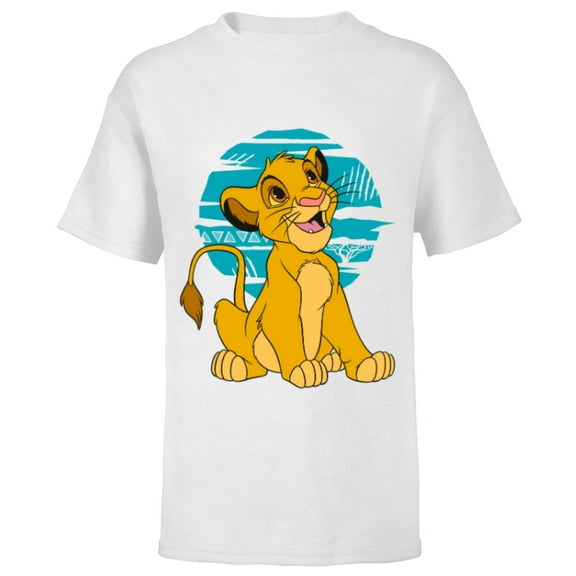 Disney The Lion King Young Simba Happy Blue Retro - Short Sleeve T-Shirt for Kids - Customized-White