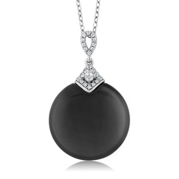 Gem Stone King 925 Sterling Silver Black Onyx Gemstone Birthstone Pendant Necklace for Women with 18 inch Silver Chain