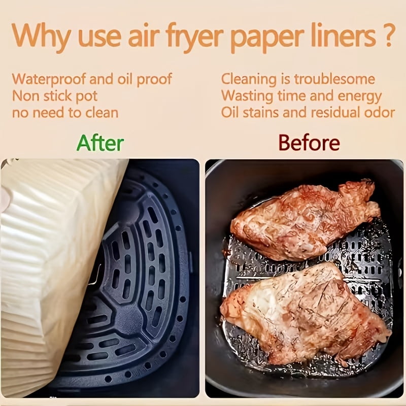 100pcs  Air Fryer Liner Paper Suitable for Oven and Microwave - Coating-Free Heat-Resistant Non-Stick Baking Paper, for Home and Commercial Use