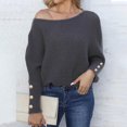 thumbnail image 2 of Kaemgyyd Sweaters for Women Lightweight Solid Color off the Shoulder Tops Knit Long Sleeve Loose Button Pullover Fall Clothing, 2 of 5