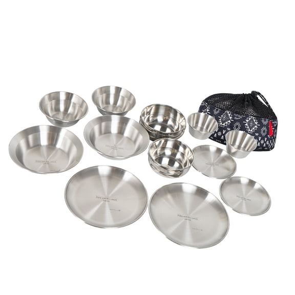 7829 12Pieces Completed Camping Cookware Tableware Set Rustproof Stainless Steel Dinnerware Suitable For Indoor and Outdoor