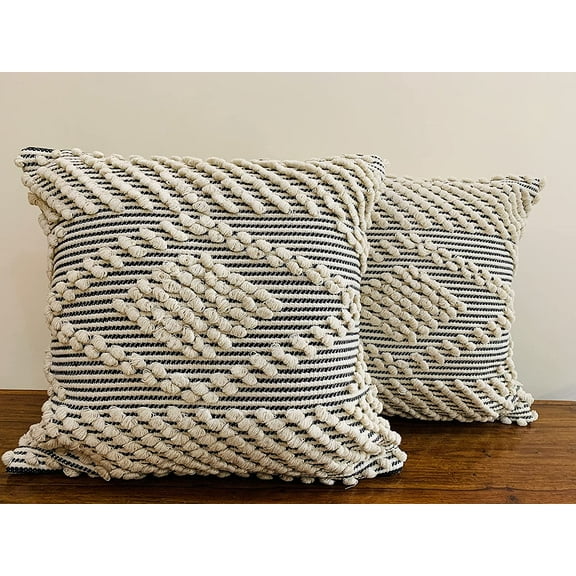 Nature4u Boho Decorative Tufted Throw Pillow Covers Handwoven Boho square Pillow Case for Bed Couch Sofa home decor, 18x18 (Set of 2)