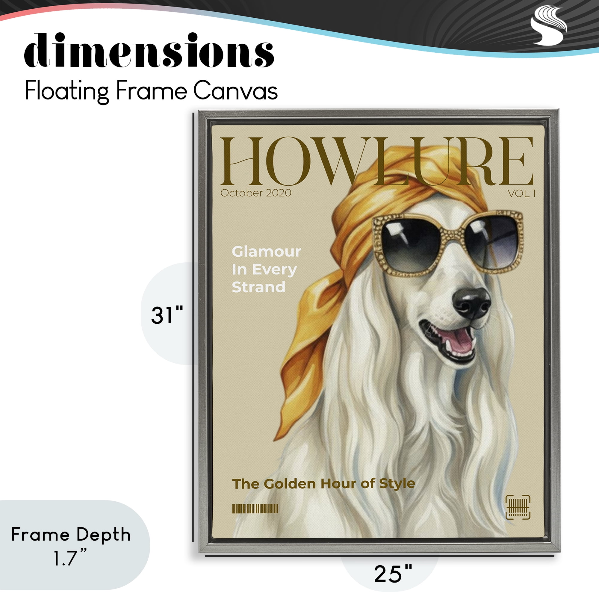 Stupell Industries Howlure Dog Fashion Magazine Gray Framed Floater Canvas Wall Art, design by A Barefoot Stylist