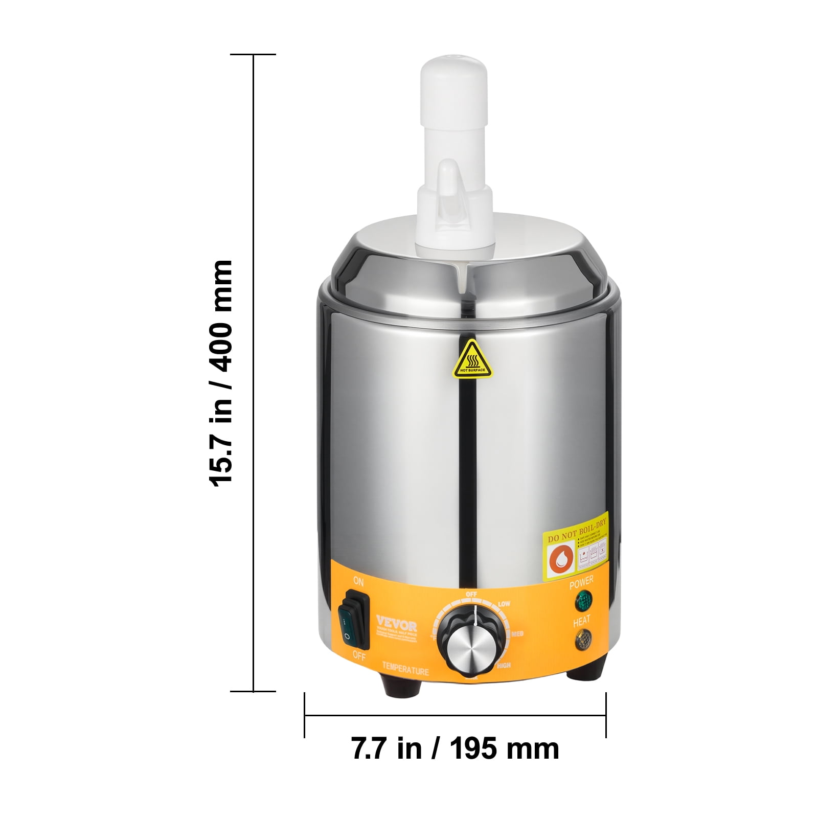 VEVOR Electric Cheese Dispenser with Pump, 2.4L Commercial Hot Fudge Warmer, Plastic Pump Dispenser, 86-230℉ Temp Adjustable Nacho Cheese Sauce Warmer, for Hot Fudge Cheese Caramel