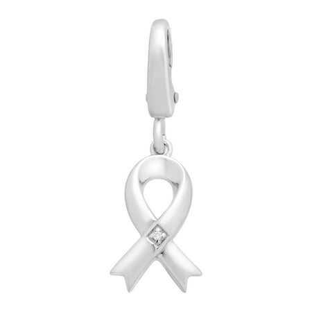 Ribbon Charm with Diamond in Sterling Silver