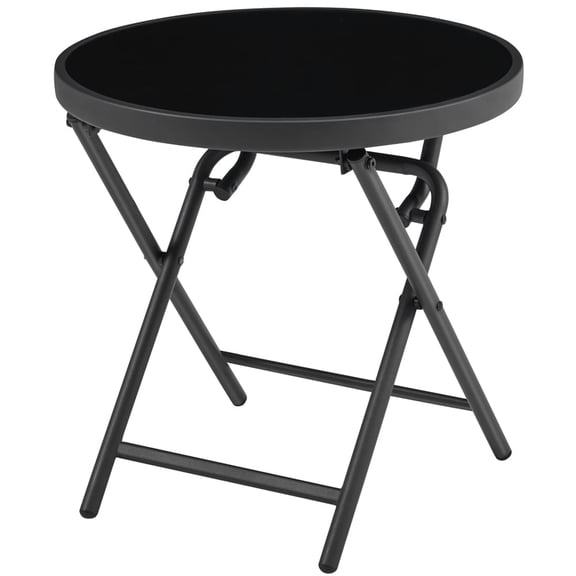 Yaheetech Round Folding Outdoor End Table with Tempered Glass Top, Black