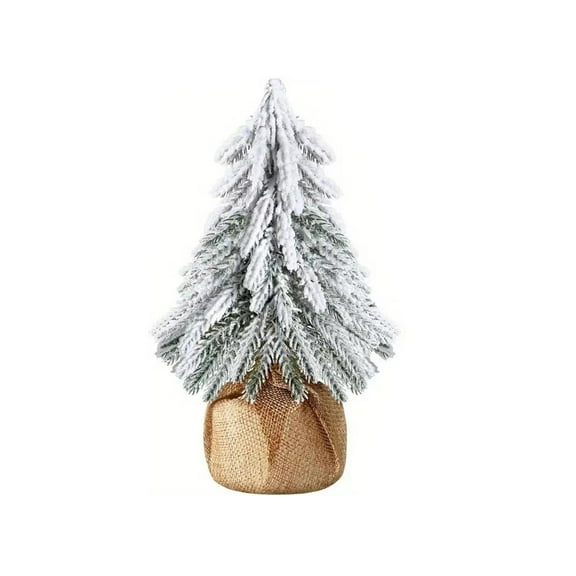 7.8Inch Mini Tabletop Christmas Tree Small Artificial Xmas Tree Snow Flocked Mini Centrepiece Miniature Christmas Decorations White Small Xmas Trees for Home Kitchen Table Decor