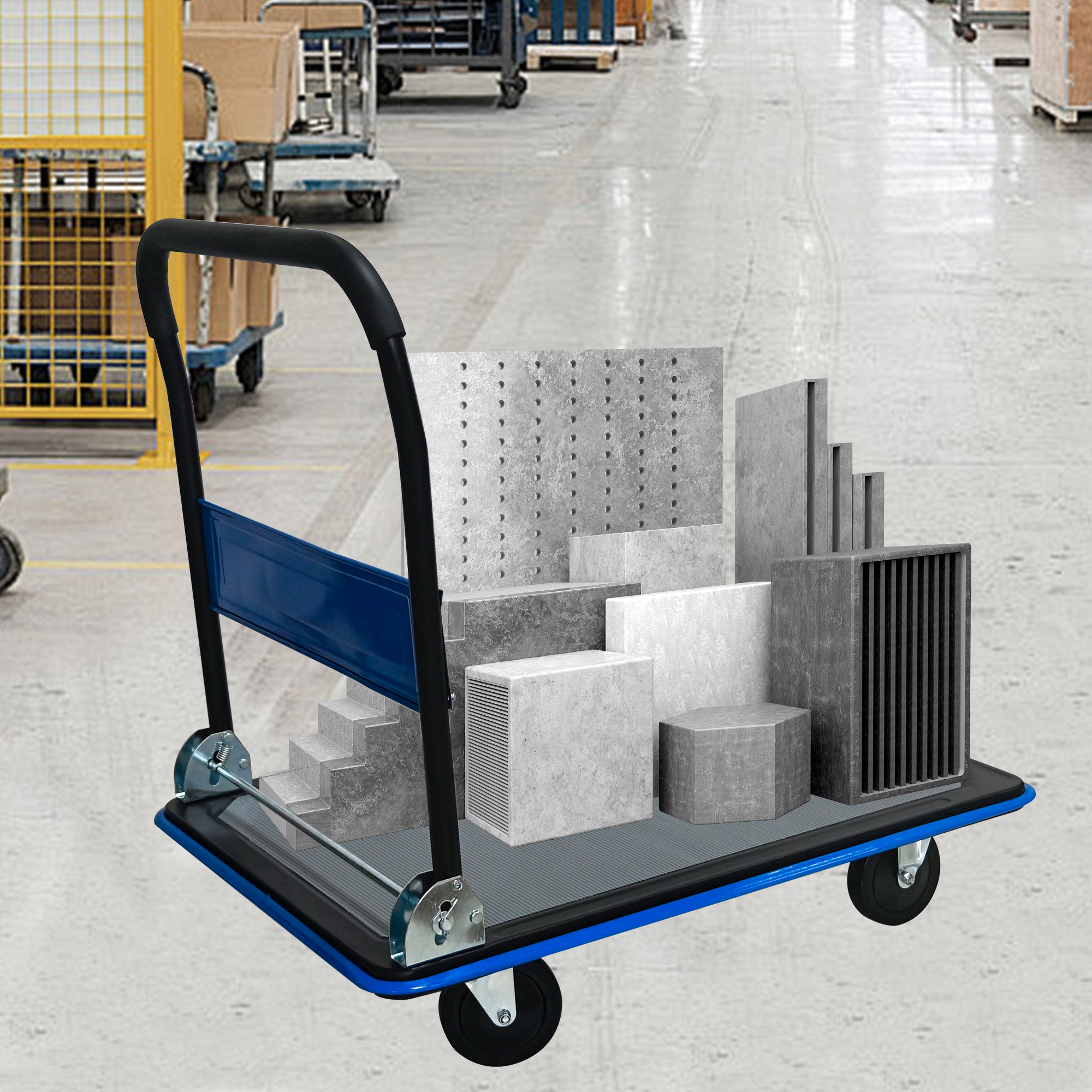 Garge Utility Cart, 660lbs Heavy Duty Capacity Platform Hand Truck 360 Degree Swivel Wheels Foldable Push Hand Cart for Loading and Storage, Warehouse