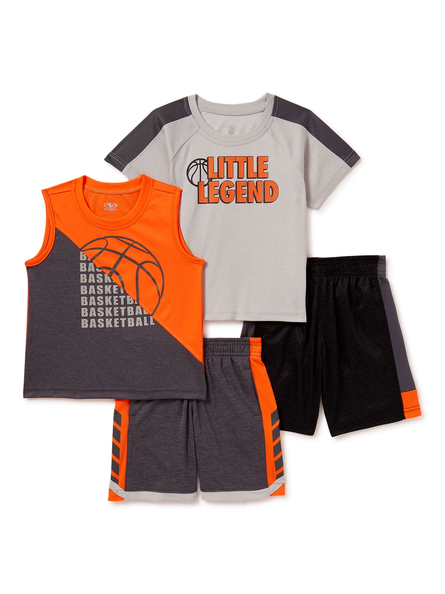 Athletic Works Baby Boy & Toddler Boy Active Short-Sleeve T-Shirt, Tank Top & Shorts Outfit Set, 4-Piece, 12M-5T
