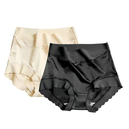 HCURIBAD Panties for Women 2 PCS Women s High Waisted Satin No Trace Panties Stretchy Plus Size Triangle Panties  Underwear Women Pack  Seamless Underwear  No Show Underwear Gold XL