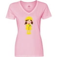 thumbnail image 3 of Inktastic Girl with Brown Hair, Yellow Raincoat, Frog Women's V-Neck T-Shirt, 3 of 5