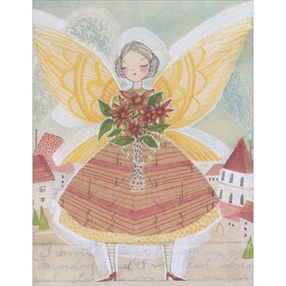 Madison Park Greetings Angel with Gold Wings Holding Flower Bouquet Box of 10 Christmas Cards