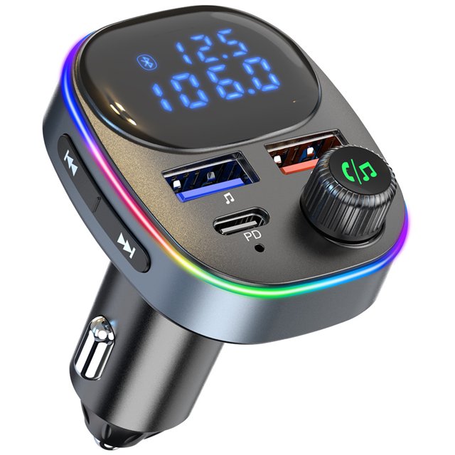 Adaptador Bluetooth para coche, transmisor FM Bluetooth con adaptador USB C para encendedor de cigarrillos tipo C QC3.0 y PD3.0, accesorios interiores para coche para sistema de música con