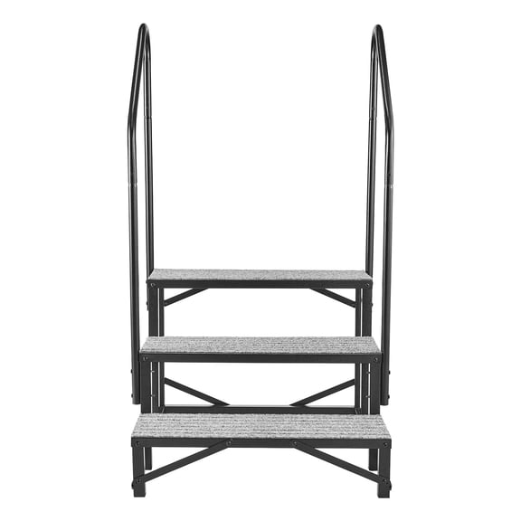 KFFKFF Durable RV Steps with Dual Handrails, 3-Step Design, 660 lbs Load Capacity, Sturdy Outdoor Stairs with Non-Slip Surface for Seniors and Pets, Portable Stairs for Hot Tub, Camper, Mobile Home
