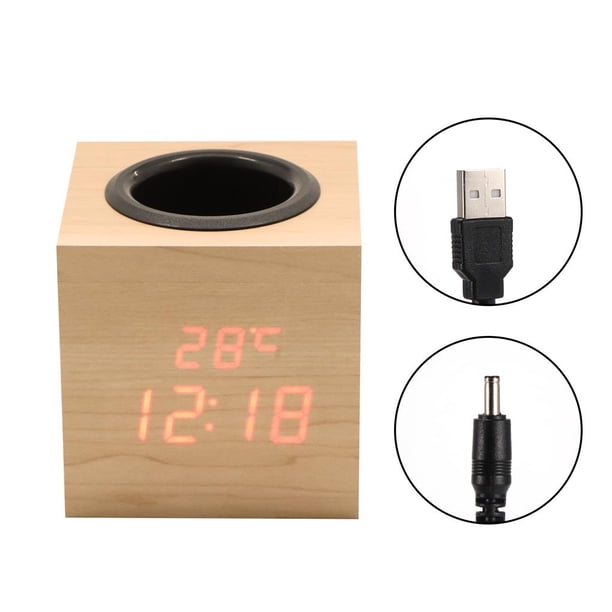 Portalápices Reloj Despertador Mesita De Noche Reloj Electrónico Portalápices Para El Hogar Reloj De Madera Minnieouse HA021501-00