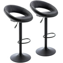 Set of 2 Swivel Bar Stools with Back and Armrests, Adjustable Height PU Leather Bar Chairs with Pneumatic Lift for Kitchen Island, Bar, Café or Dining, Black