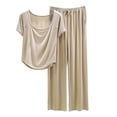 thumbnail image 2 of ylioge Womens Pajama Sets with Pockets Lightweight 2 Piece Loungewear Outfits Casual Solid Color Soft-Modal Short Sleeve Tops Wide Leg Pants Pajamas, 2 of 5