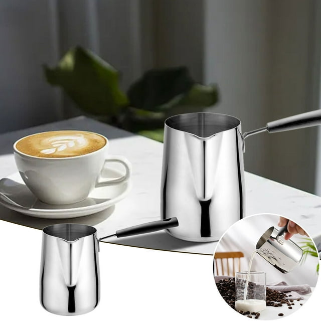 Xuewenshw 350ML Stainless Steel Butter And Coffee Warmer Turkish Coffee Pot Mini Butter Melting Pot And Milk Pot With Spout Glass&Bottle