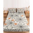 thumbnail image 2 of Cal.King Size Fitted Sheet Set - Halloween 3 Piece Bedding Sets 16" Deep Pocket Fitted Sheet with 2 Pillowcases, Black Net Classic Spiders Gingham Orange Rustic Brushed Microfiber Hotel Bed Sheets, 2 of 9