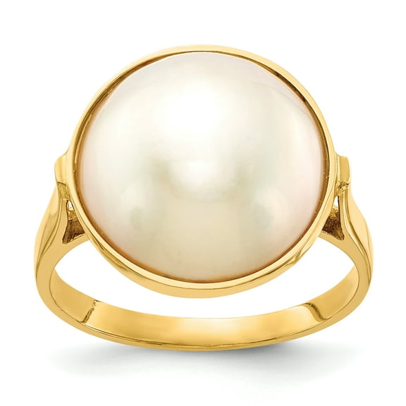 14K Yellow Gold 13-14mm Freshwater Cultured Mabe Pearl Ring Size 7