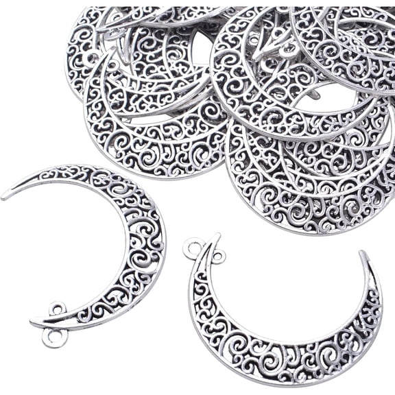 40pcs  Moon Charms Tibetan Alloy Luna Crescent Pendants Hollow Vintage Dangle Charms for DIY DIY Bracelets Necklace Jewelry Making Accessories, Antique Silver 40 mm x 29.5 mm