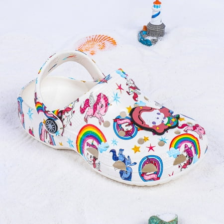 

Unisex Clogs With Cartoon Print & Pendant Decor
