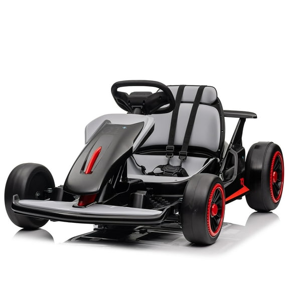 Jorfly 24V Ride on Drift Kart w/7Ah Large Battery, 2x150W Powerful Motor, EVA Tires, Drfiting/Sport Mode, Music, Max Load 110lbs