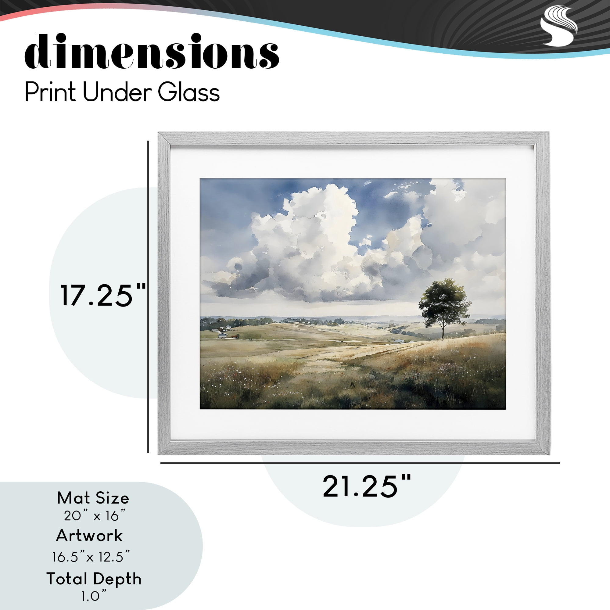 Stupell Industries Pretty Hills with Solitary Tree Gray Framed Print Under Glass, design by Franklyn Gregory