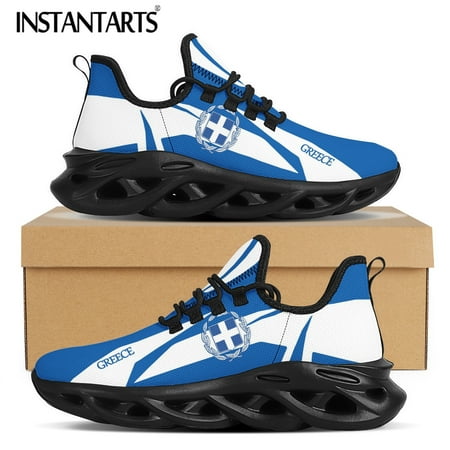 

Blue Flag of Greece Design Mesh Swing Sneakers Lightweight Lace up Running Shoes Walk Footwear for Women Zapatillas