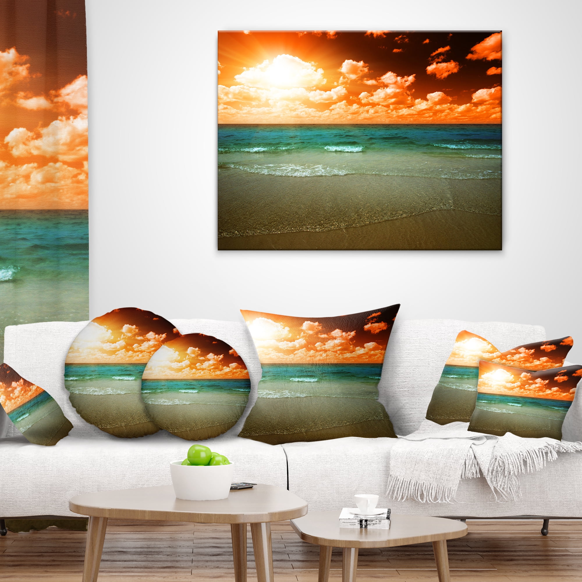 Designart 12" x 20" Multi-color Sea Shore Polyester Throw Pillow