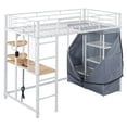 thumbnail image 4 of Twin Loft Bed with Desk, Shelves, Outlet, LED & Wardrobe - White Metal Frame, Space-Saving Design for Bedroom/Home Office. 77.4"L x 41.5"W x 66.5"H., 4 of 27