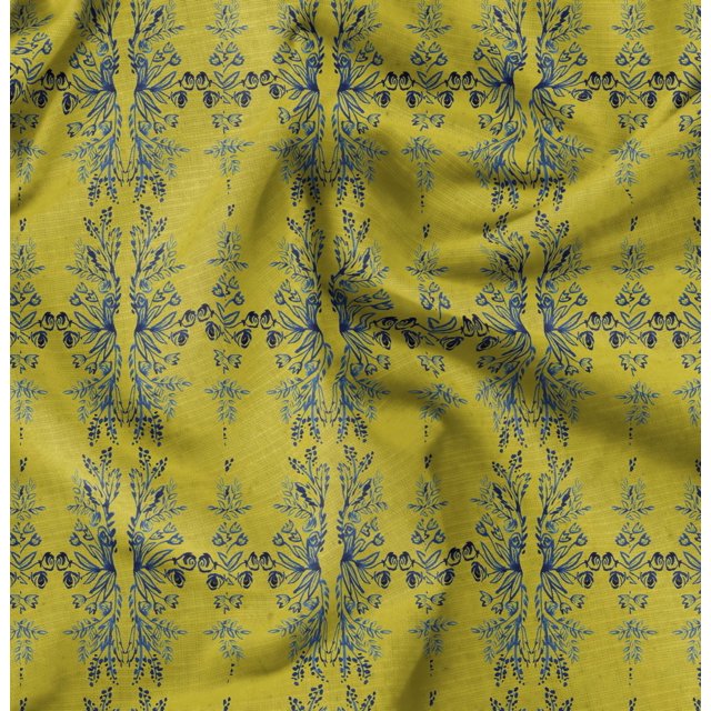 Soimoi Yellow Poly Georgette Fabric Leaf Floral Printed Craft Fabric by the Yard 42 Inch Wide
