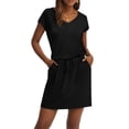 thumbnail image 3 of UoCefik White Dresses for Women Vacation Casual Tie Waist V Neck Tee Shirt Dress Elegant Tie Front Mini Dresses Beach Western Summer Loose Sundress with Pockets Black L, 3 of 5