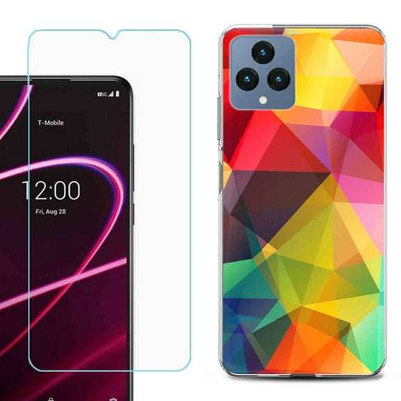OneToughShield ® for T-Mobile Revvl 6x 5G Shockproof Phone Case, with Tempered Glass Screen Protector - Polygon
