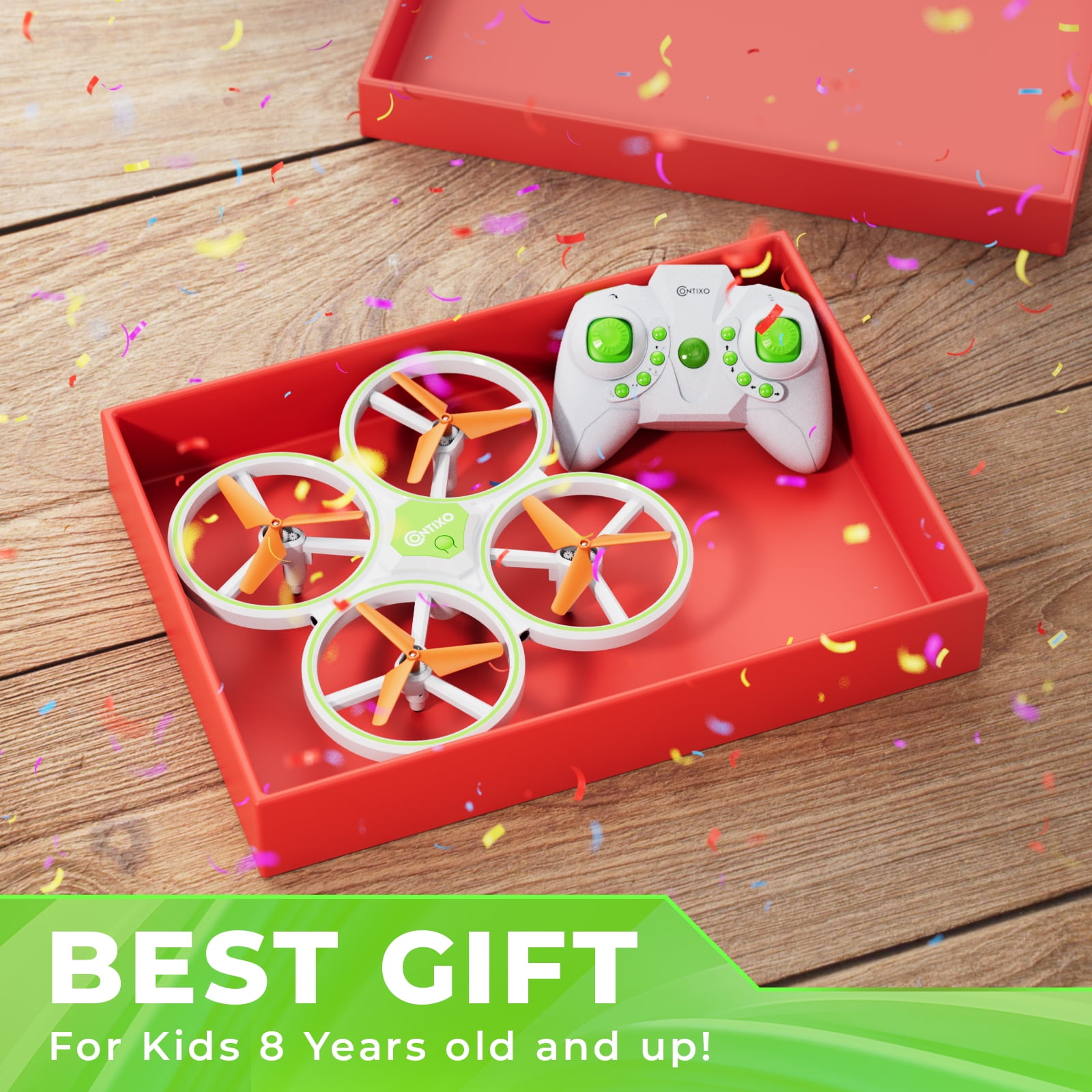 Contixo Mini Drones for Kids, Kids Drone with LED Lights, Altitude Hold, and 16-Min Flight, Green Dragonfly