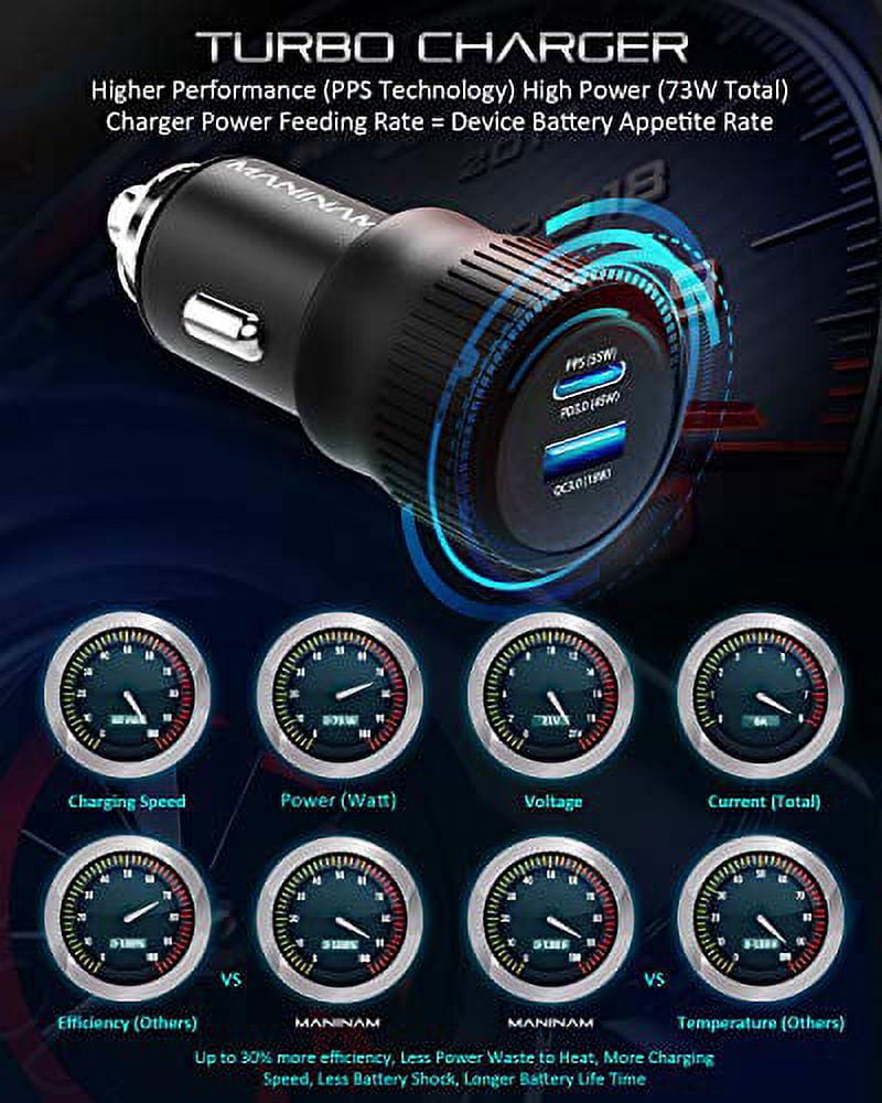 MANINAM Metal Adaptive USB C Car Charger, [73W Turbo] Pro 55W PPS Car Charger Adapter [Super Fast Charging 2.0] for Samsung S20 Ultra Note 20 10 Plus iPhone 12 11 MacBook Pro Laptops Any USB C Devices