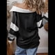 thumbnail image 5 of Sudadera de Mujer de Gran Tamaño con Cuello de Patchwork y Rayas de Colores Contrastantes, Estilo Informal. Negro S, 5 of 7