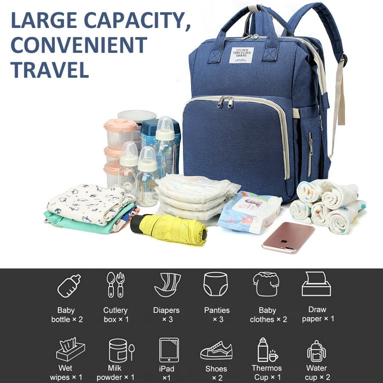 Jumper Diaper Bag Backpack for Baby Portable Waterproof Mommy Crib Multi Functional Baby Bed Bag with Changing Station Bed and USB Charging Port